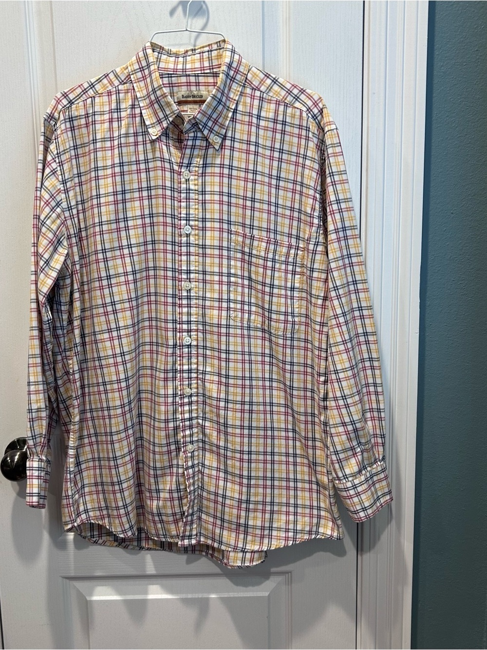Barry Bricken Men’s Size L Plaid Button Down Shirt 100% Cotton Long Sleeve Multi